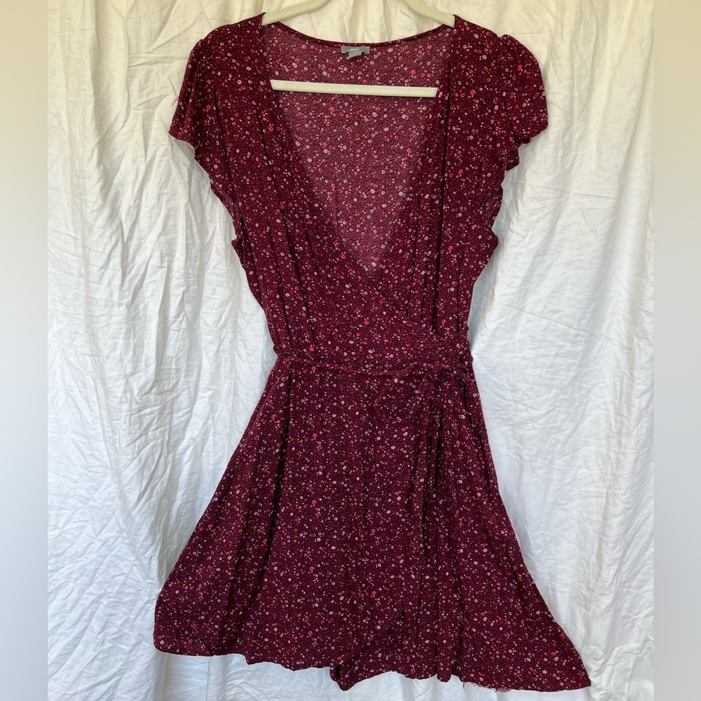 Burgundy Wrap Around Floral Dress